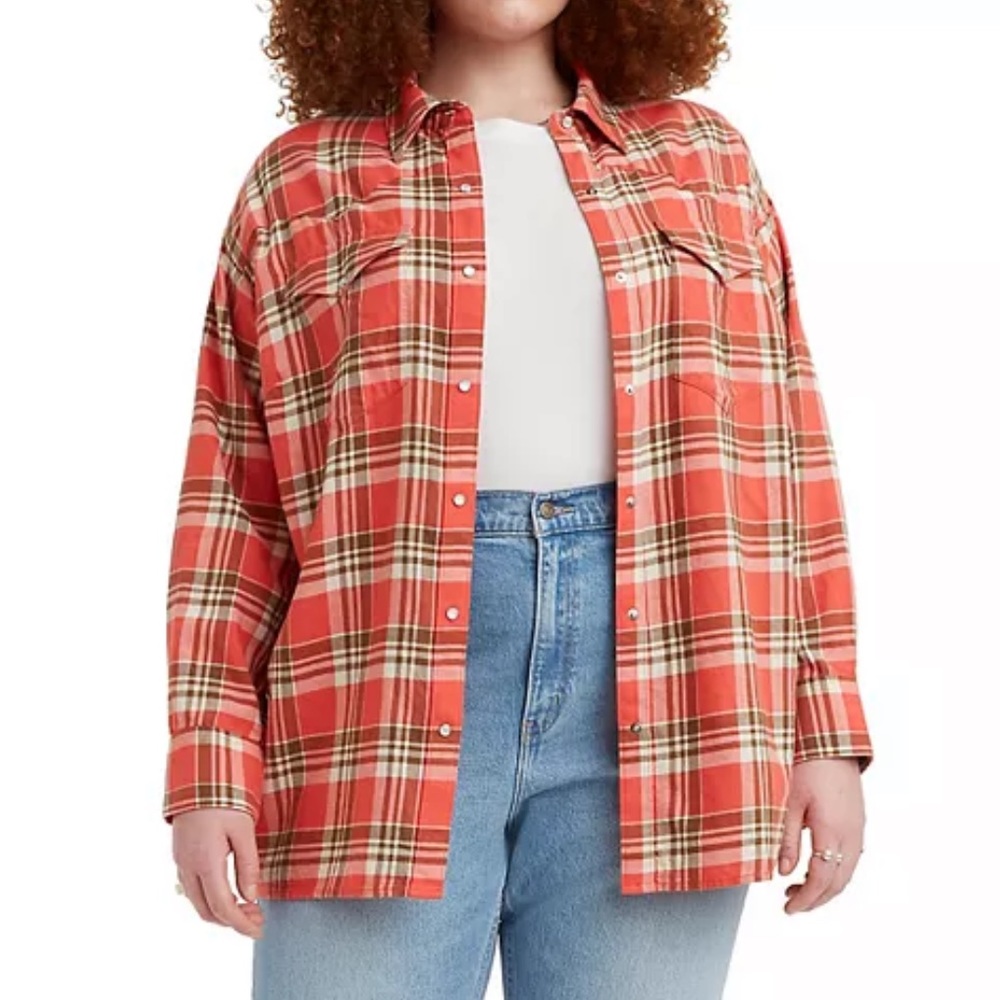 Levi's Top Pearl Snap Relaxed Western Shirt plaid flannel shirt L